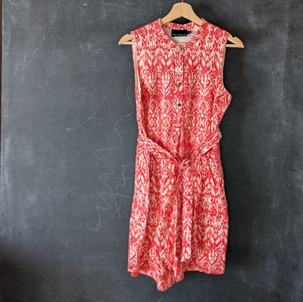 Cynthia Rowley Linen Dress Sz 4 Small Red and Cream Sleeveless